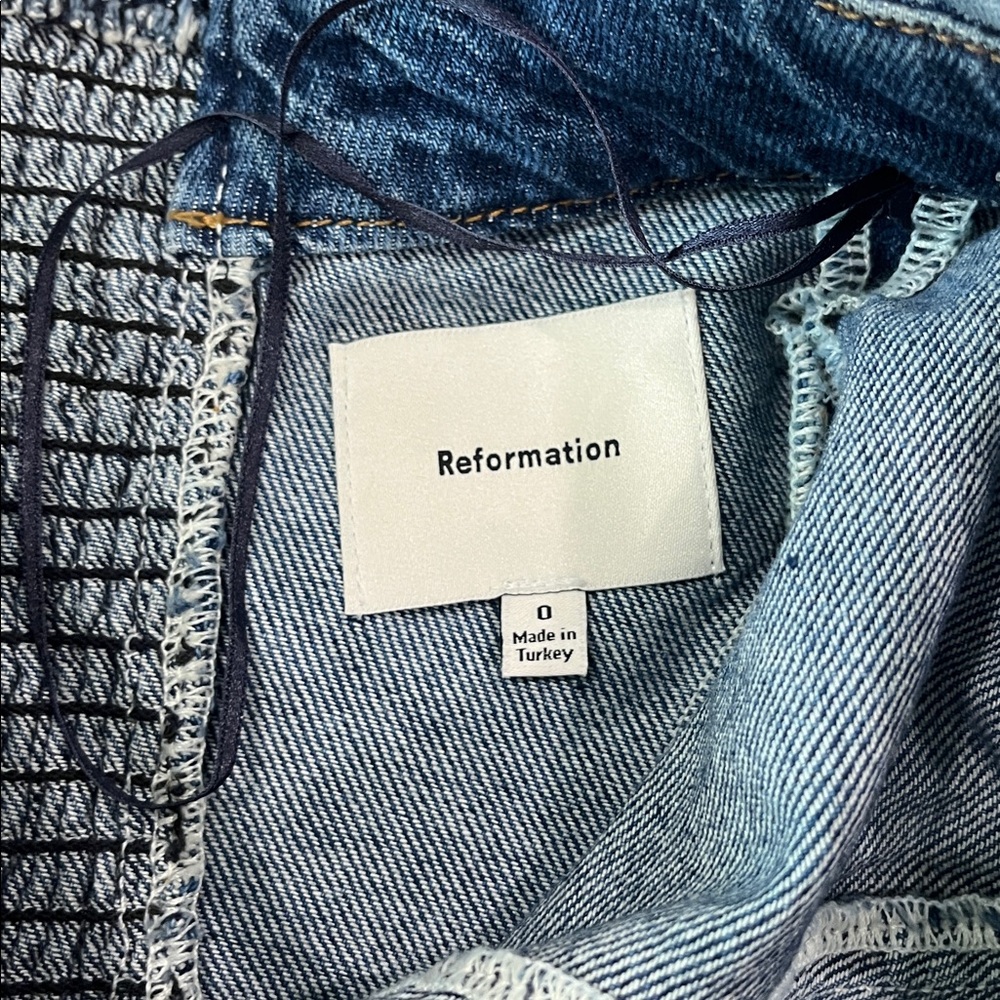 NEW Reformation Elma Denim A-Line Spaghetti Strap Mini Dress Size 0 - Picture 10 of 11
